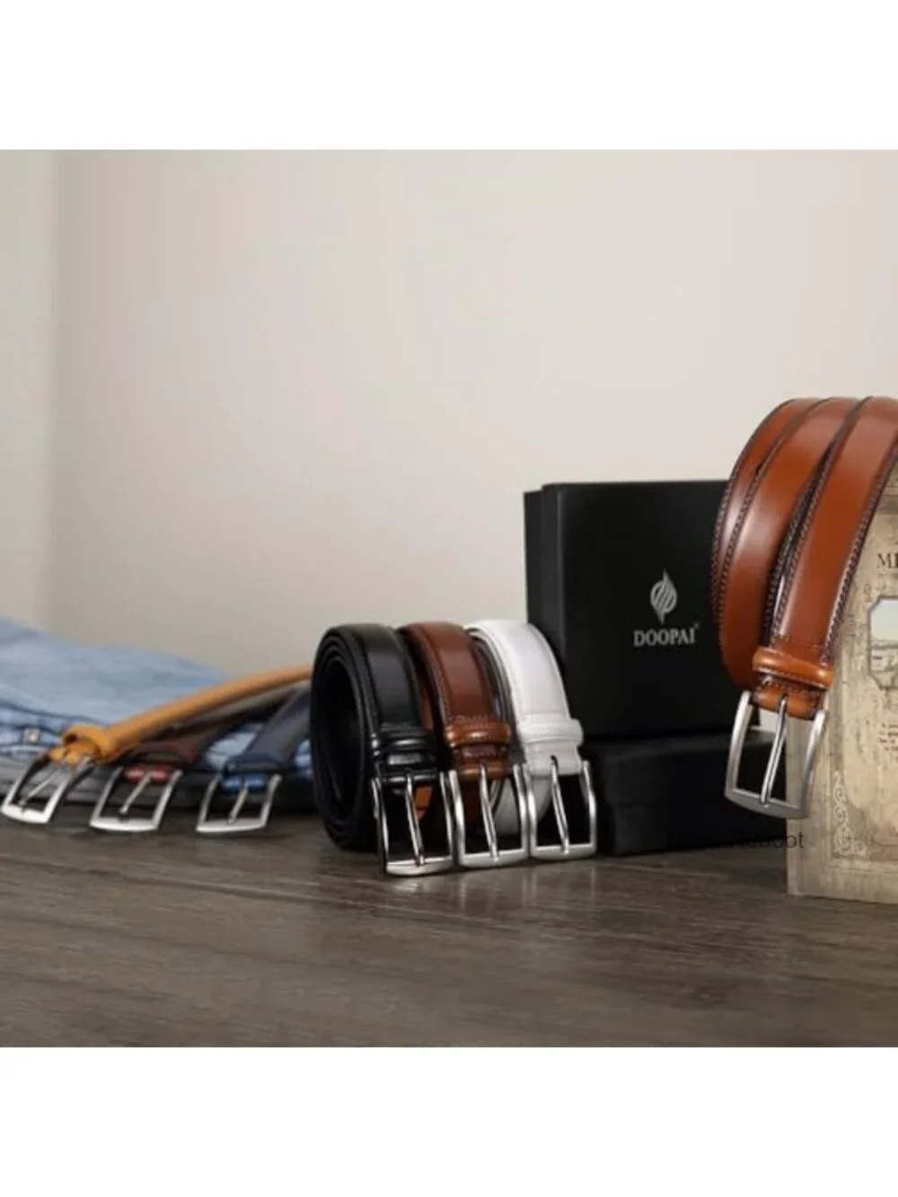 Men's Genuine Leather Dress Belts 2 Pack 1.32 Inch Wide with Prong Buckle